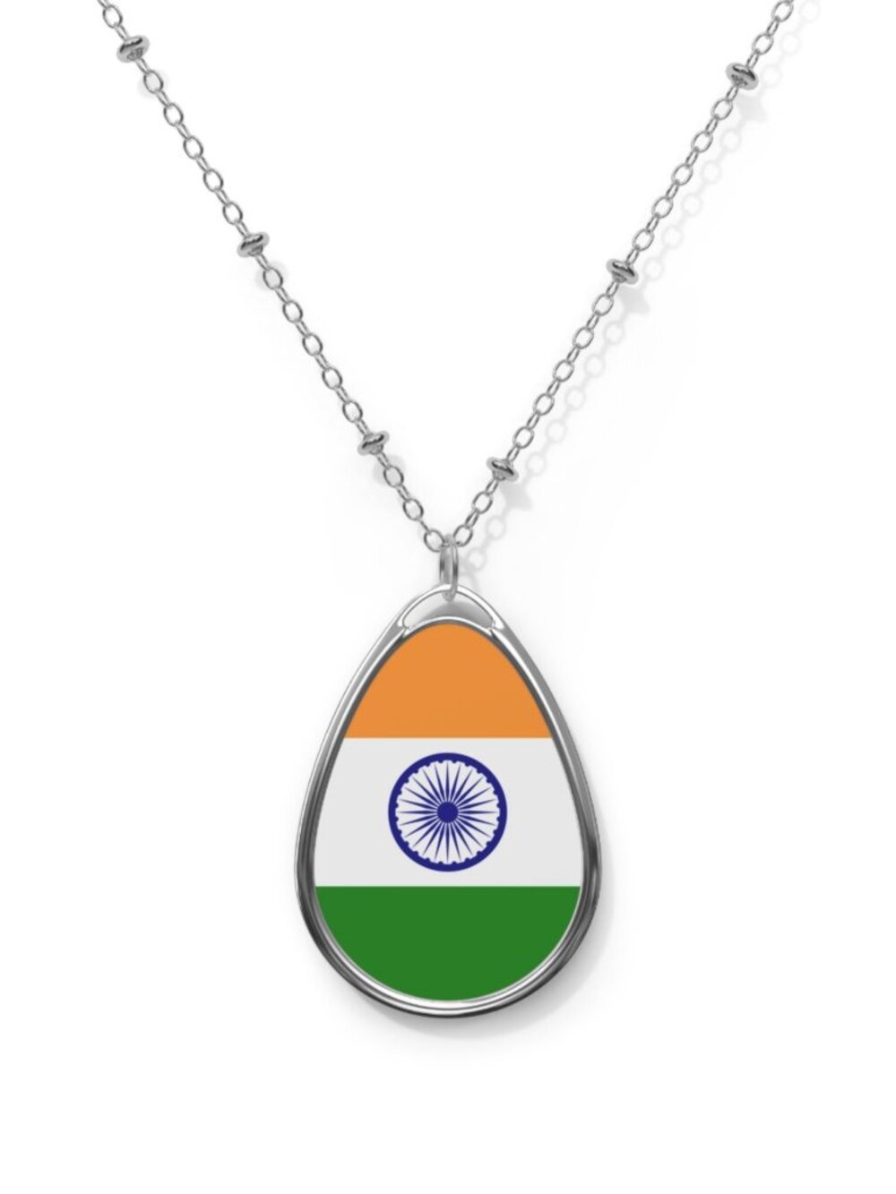 India Flag Necklace – Oval Indian Heritage Pendant - One Size / Silver